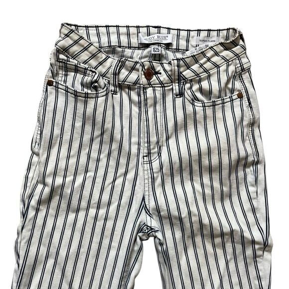 Judy Blue High Waist Pin Stripe Super Flare Stretch Jeans Designer White Blue 25 - Picture 5 of 9
